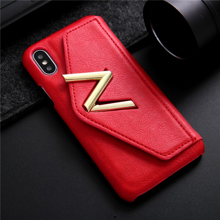 NV Rotary PU Leather Coated PC Shell with Kickstand and Card Holder for iPhone X - Red-9