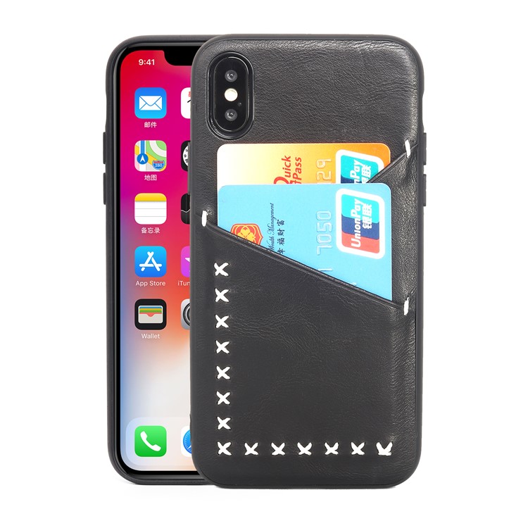 MUSUBO Two Card Slots PU Leather Coated TPU Protector Case for iPhone X/10 5.8 inch - Black-1