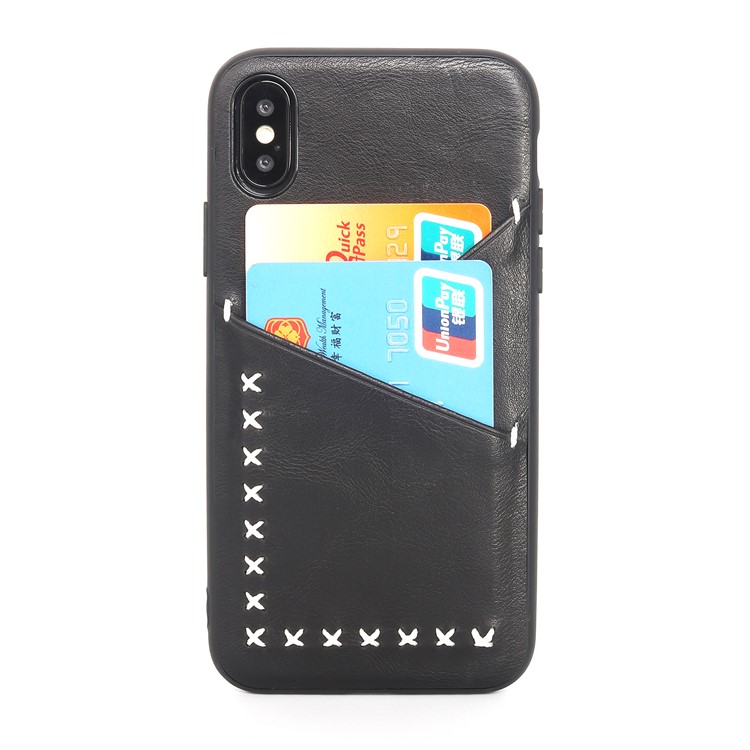 MUSUBO Two Card Slots PU Leather Coated TPU Protector Case for iPhone X/10 5.8 inch - Black-2