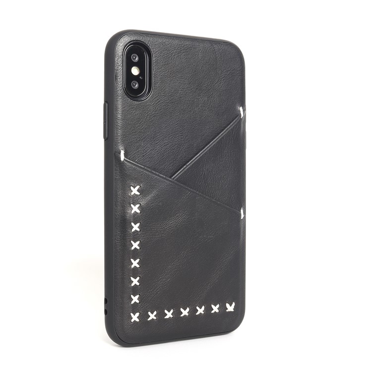 MUSUBO Two Card Slots PU Leather Coated TPU Protector Case for iPhone X/10 5.8 inch - Black-3