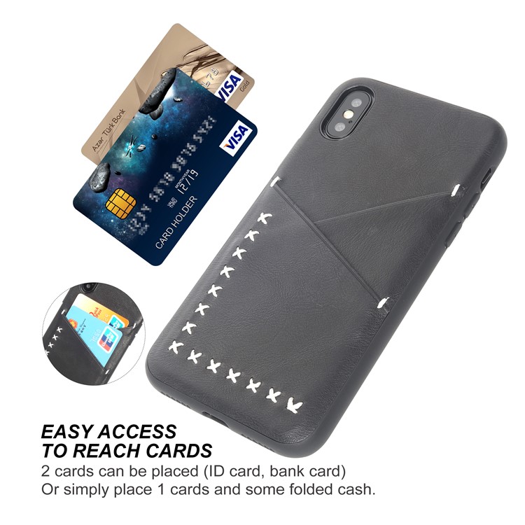 MUSUBO Two Card Slots PU Leather Coated TPU Protector Case for iPhone X/10 5.8 inch - Black-4