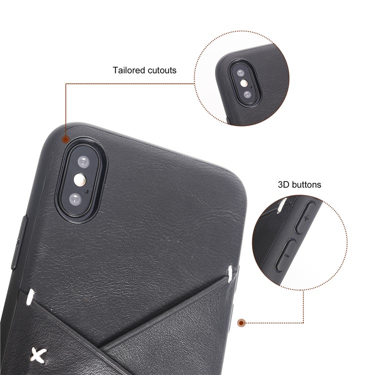 MUSUBO Two Card Slots PU Leather Coated TPU Protector Case for iPhone X/10 5.8 inch - Black-6