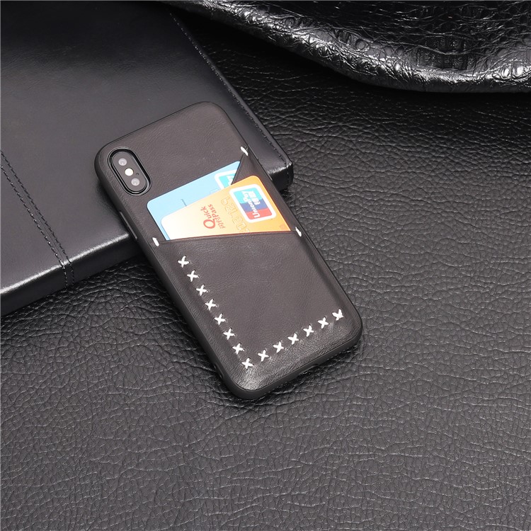 MUSUBO Two Card Slots PU Leather Coated TPU Protector Case for iPhone X/10 5.8 inch - Black-7