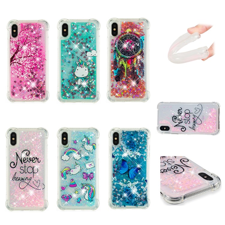 Liquid Glitter Powder Quicksand Shockproof TPU Cell Phone Case for iPhone X - Blue Butterfly-11