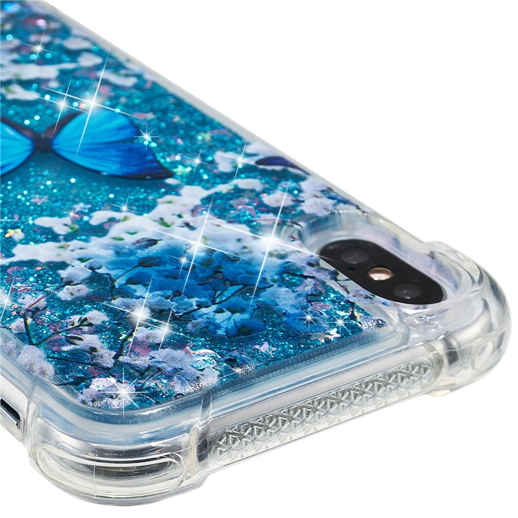Liquid Glitter Powder Quicksand Shockproof TPU Cell Phone Case for iPhone X - Blue Butterfly-8
