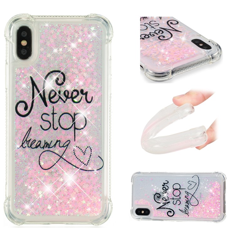 Liquid Glitter Powder Quicksand Shockproof TPU Cell Phone Shell for iPhone X - Never Stop Dreaming-1