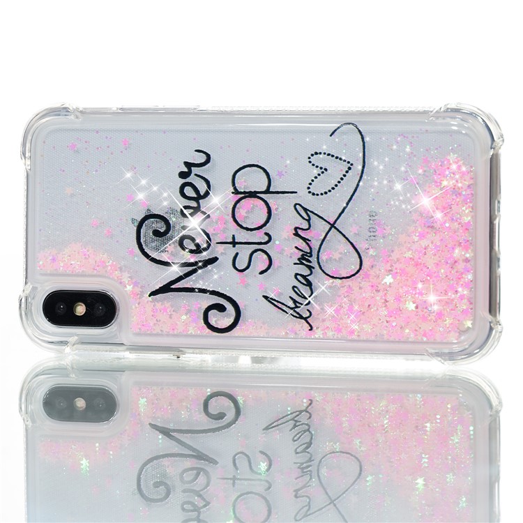 Liquid Glitter Powder Quicksand Shockproof TPU Cell Phone Shell for iPhone X - Never Stop Dreaming-2