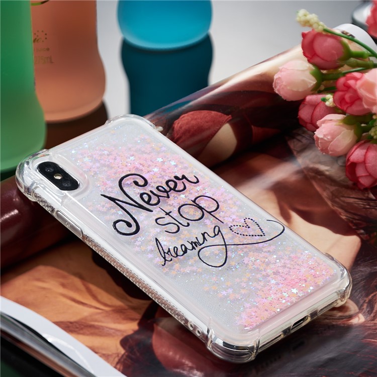 Liquid Glitter Powder Quicksand Shockproof TPU Cell Phone Shell for iPhone X - Never Stop Dreaming-3