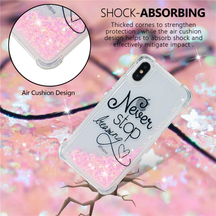 Liquid Glitter Powder Quicksand Shockproof TPU Cell Phone Shell for iPhone X - Never Stop Dreaming-4