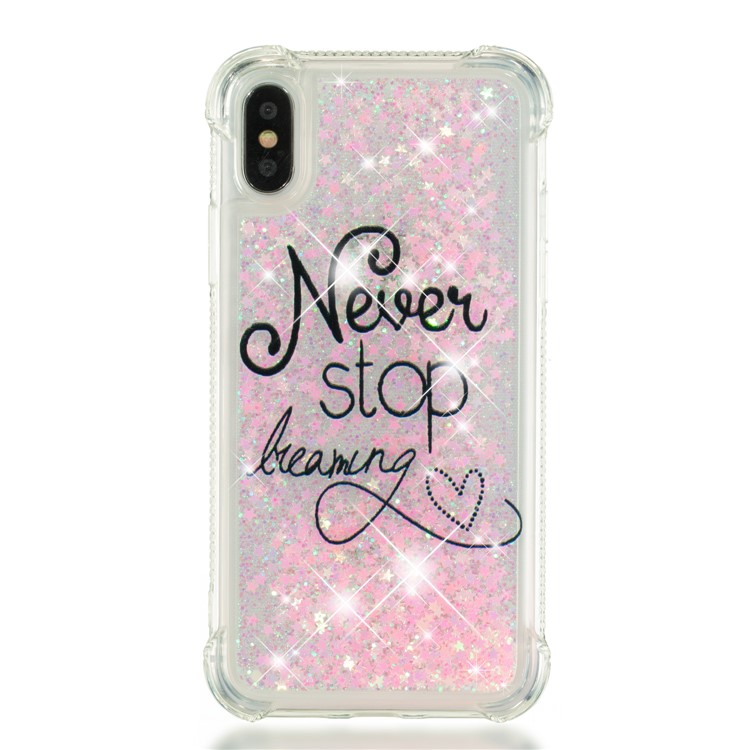Liquid Glitter Powder Quicksand Shockproof TPU Cell Phone Shell for iPhone X - Never Stop Dreaming-5