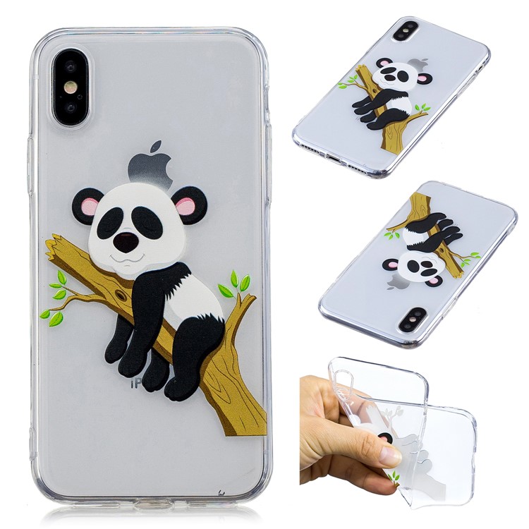

Pattern Printing Soft TPU Mobile Phone Cover for iPhone XS/X 5.8 inch - Panda on Branch