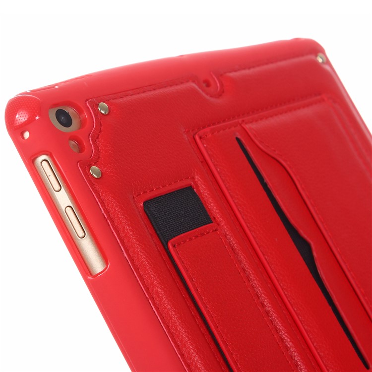 Card Holder Kickstand PU Leather Coated TPU Case with Elastic Strap for iPad 9.7 (2018)/9.7 (2017)/Pro 9.7 inch/Air 2/Air - Red-11