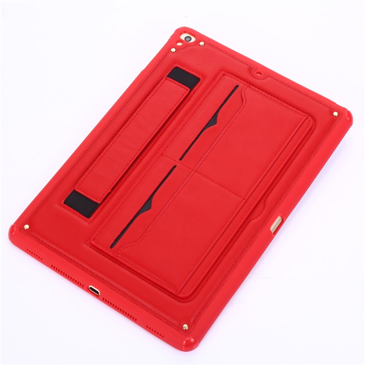 Card Holder Kickstand PU Leather Coated TPU Case with Elastic Strap for iPad 9.7 (2018)/9.7 (2017)/Pro 9.7 inch/Air 2/Air - Red-13