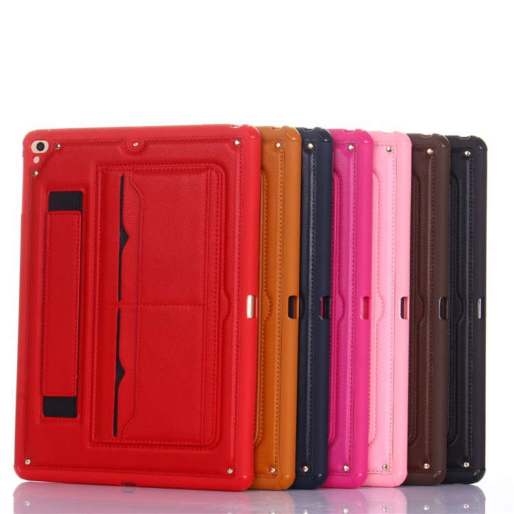Card Holder Kickstand PU Leather Coated TPU Case with Elastic Strap for iPad 9.7 (2018)/9.7 (2017)/Pro 9.7 inch/Air 2/Air - Red-14