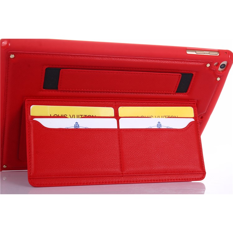 Card Holder Kickstand PU Leather Coated TPU Case with Elastic Strap for iPad 9.7 (2018)/9.7 (2017)/Pro 9.7 inch/Air 2/Air - Red-5