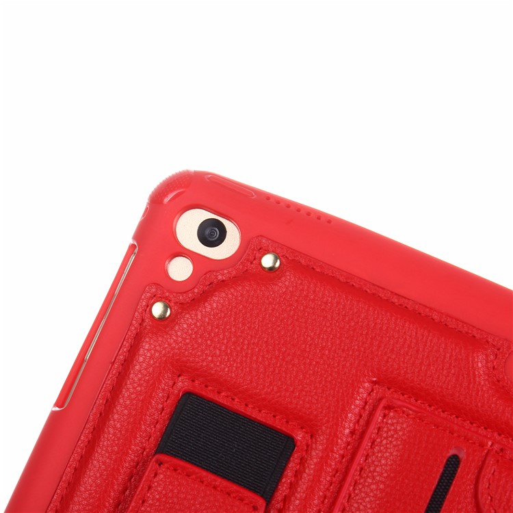 Card Holder Kickstand PU Leather Coated TPU Case with Elastic Strap for iPad 9.7 (2018)/9.7 (2017)/Pro 9.7 inch/Air 2/Air - Red-6