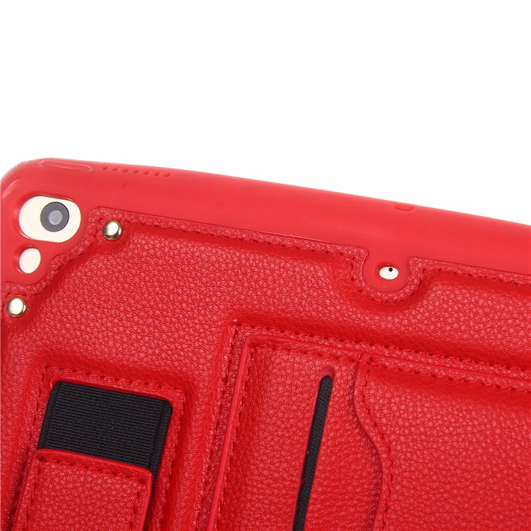 Card Holder Kickstand PU Leather Coated TPU Case with Elastic Strap for iPad 9.7 (2018)/9.7 (2017)/Pro 9.7 inch/Air 2/Air - Red-7