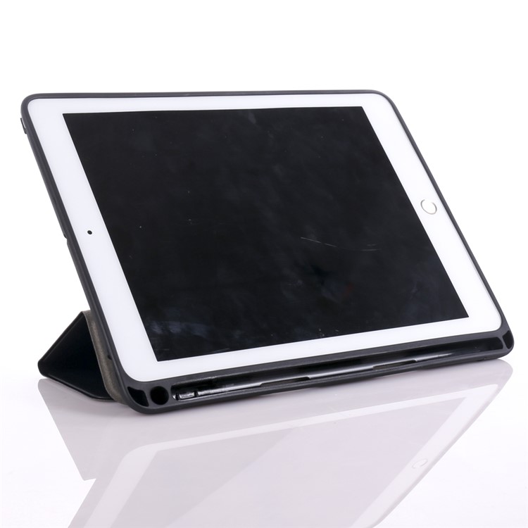 Vintage Style Tri-fold Stand Leather Tablet Case with Pen Slot for iPad 9.7 (2018)/9.7 (2017) - Black-3