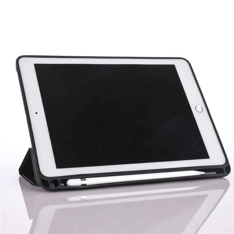 Vintage Style Tri-fold Stand Leather Tablet Case with Pen Slot for iPad 9.7 (2018)/9.7 (2017) - Black-4