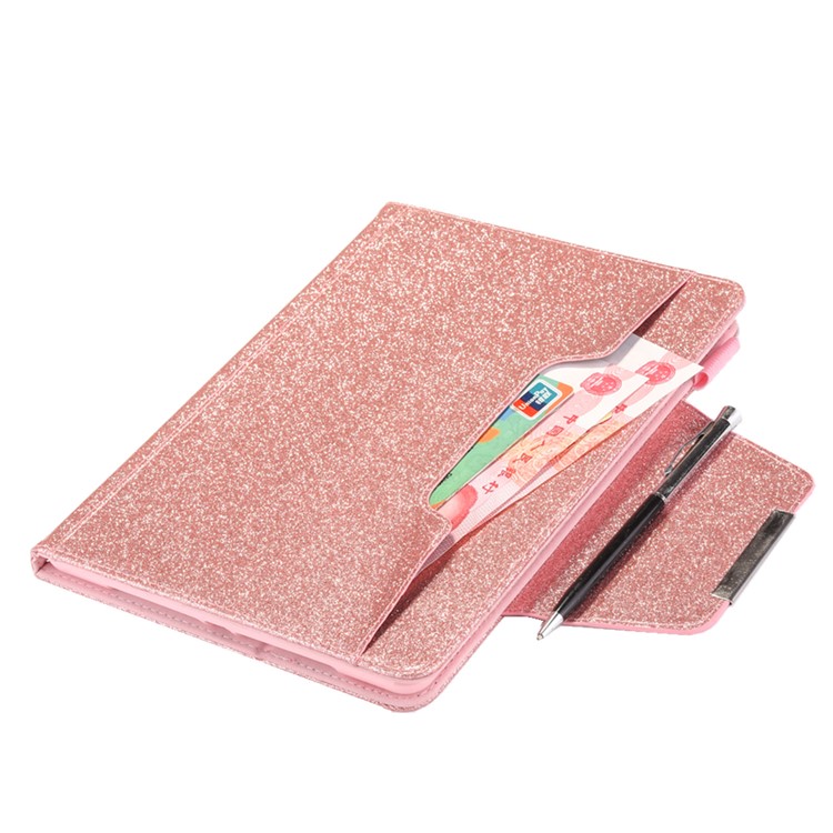 Glitter Powder PU Leather Card Slots Stand Smart Case for iPad 9.7 (2018)/9.7 (2017)/Pro 9.7/iPad Air 2/Air - Rose Gold-10