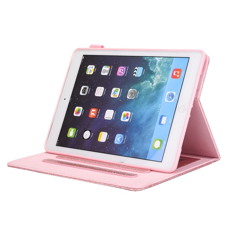 Glitter Powder PU Leather Card Slots Stand Smart Case for iPad 9.7 (2018)/9.7 (2017)/Pro 9.7/iPad Air 2/Air - Rose Gold-6