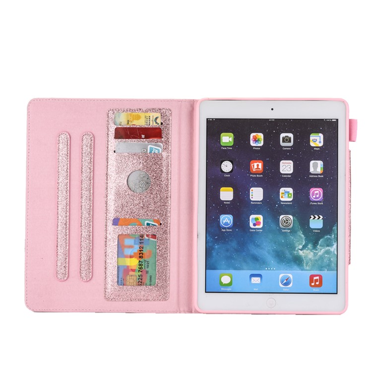 Glitter Powder PU Leather Card Slots Stand Smart Case for iPad 9.7 (2018)/9.7 (2017)/Pro 9.7/iPad Air 2/Air - Rose Gold-7