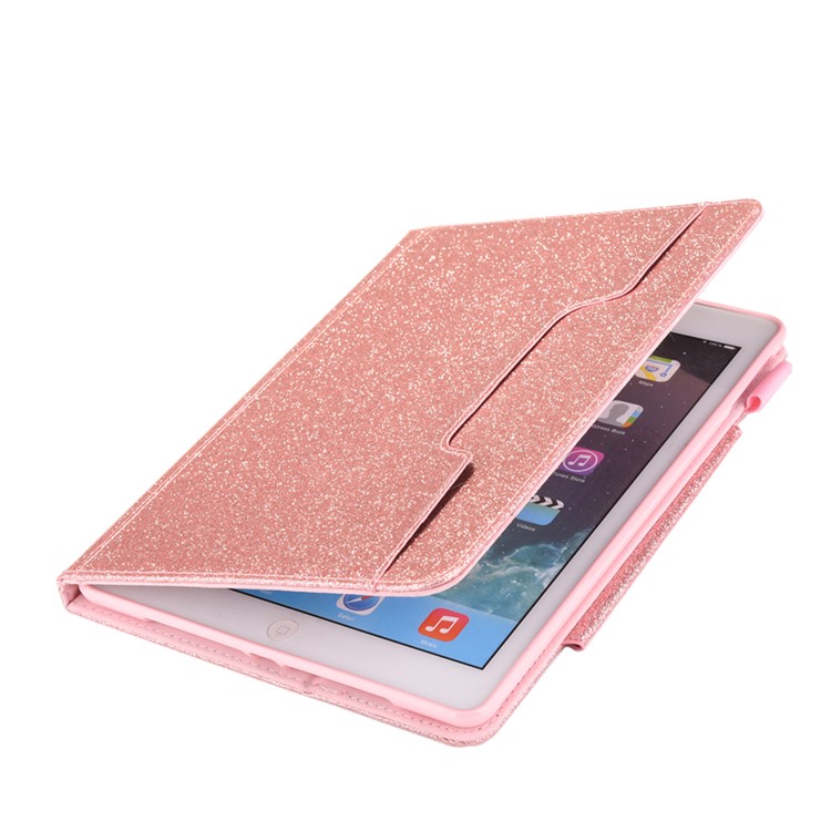 Glitter Powder PU Leather Card Slots Stand Smart Case for iPad 9.7 (2018)/9.7 (2017)/Pro 9.7/iPad Air 2/Air - Rose Gold-9
