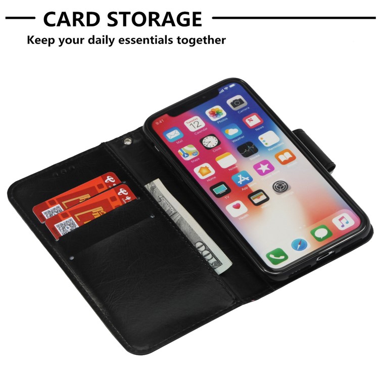 Vintage Style PU Leather Stand Wallet Phone Shell for iPhone X(Ten) 5.8 inch - Black-6