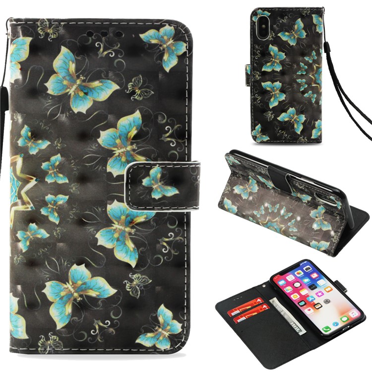 Pattern Printing Light Spot Decor Leather Magnetic Stand Protective Phone Shell for iPhone X - Blue Butterflies-1