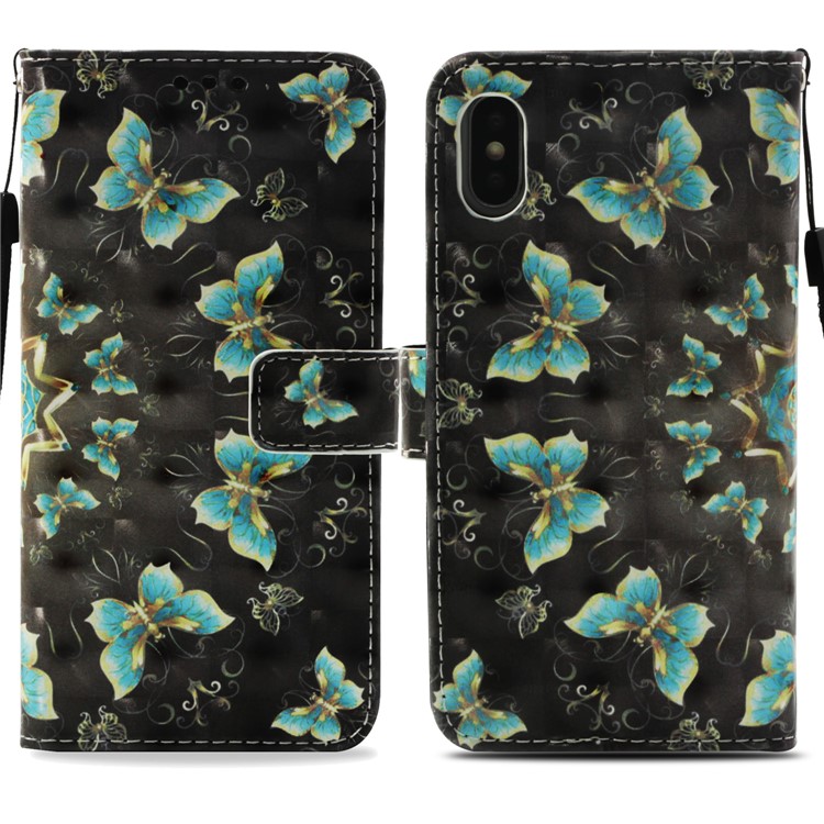 Pattern Printing Light Spot Decor Leather Magnetic Stand Protective Phone Shell for iPhone X - Blue Butterflies-3