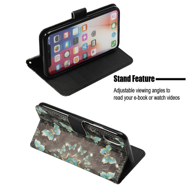 Pattern Printing Light Spot Decor Leather Magnetic Stand Protective Phone Shell for iPhone X - Blue Butterflies-4