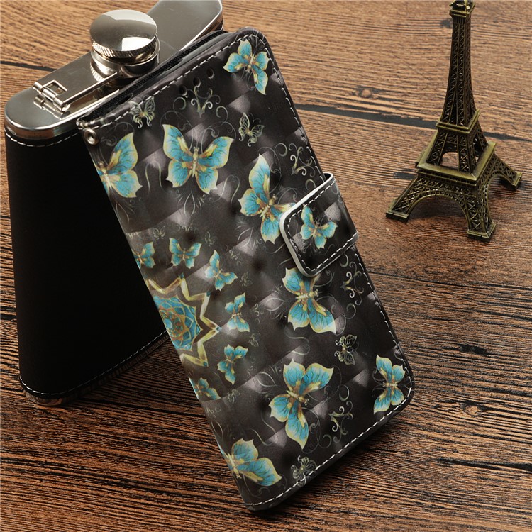 Pattern Printing Light Spot Decor Leather Magnetic Stand Protective Phone Shell for iPhone X - Blue Butterflies-7