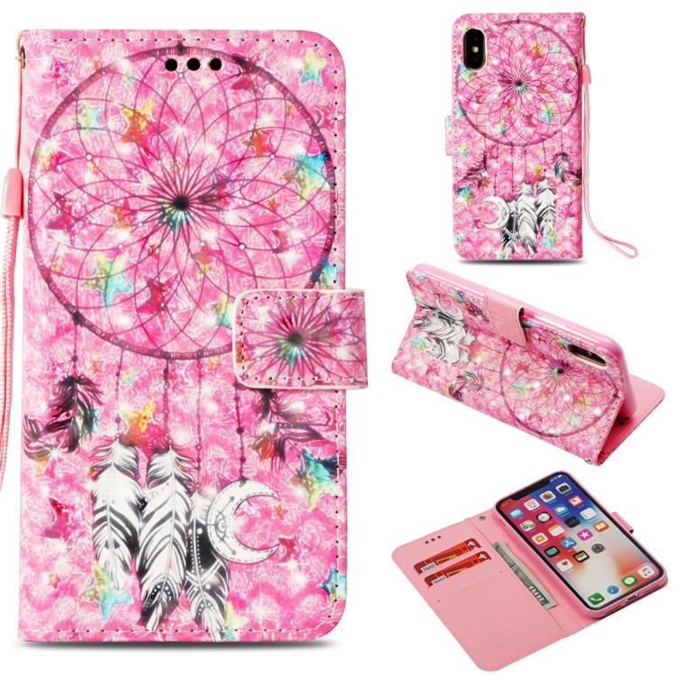 

Pattern Printing Light Spot Decor Leather Magnetic Stand Protective Phone Accessory Cover for iPhone Xs/X 5.8 inch - Dream Catcher