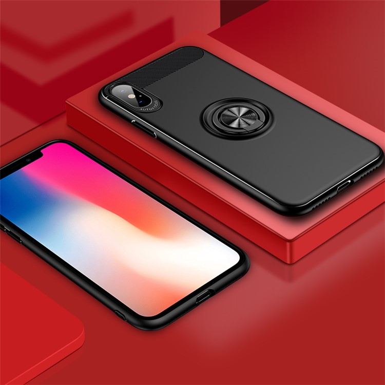 

TPU Kichstand Mobile Back Casing Built-in Metal Sheet for iPhone XS / X 5.8 inch - Black