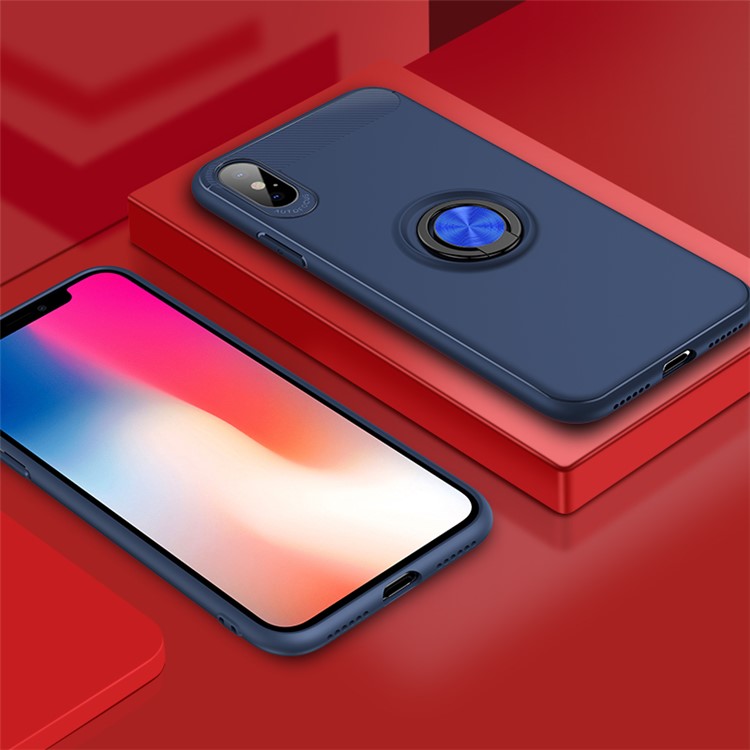 

TPU Protection Kichstand Mobile Phone Case Accessory Built-in Metal Sheet for iPhone XS / X 5.8 inch - Blue