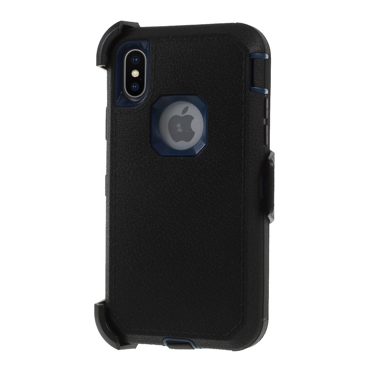 

Litchi Textured Belt Clip Kickstand Heavy Duty PC + TPU + Silicone Hybrid Case for iPhone Xs/X 5.8 inch - Black, iPhone XS 5.8 inch