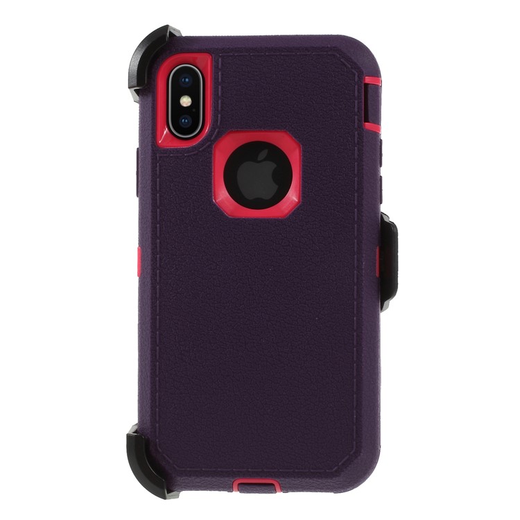 

Litchi Textured Belt Clip Kickstand Heavy Duty PC + TPU + Silicone Hybrid Phone Case for iPhone Xs/X 5.8 inch - Purple, iPhone Xs