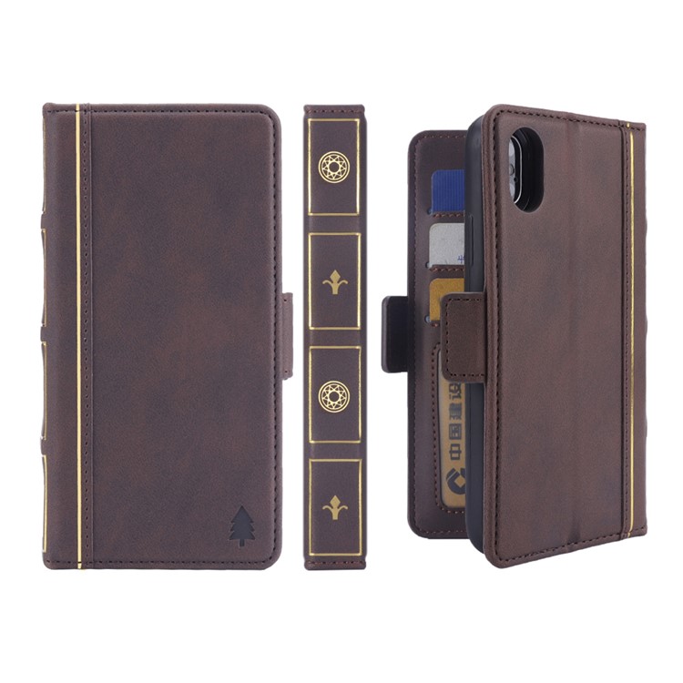 

For iPhone XS / X(Ten) 5.8 inch Book Style Removable TPU Back Shell + Leather Wallet Protection Phone Shell - Coffee