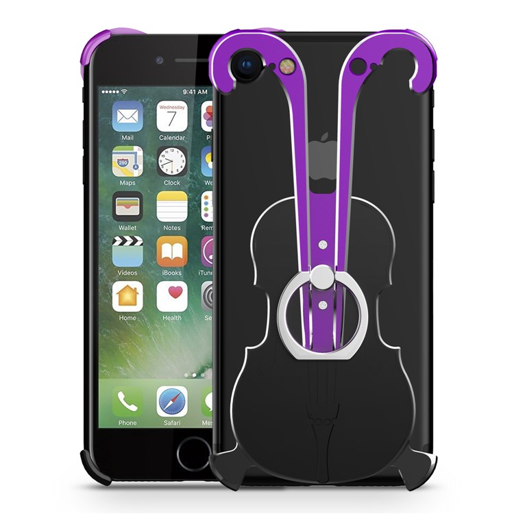 

Violin Shape Aluminum Alloy Drop-proof Case Cover with Ring Holder Kickstand for iPhone 8/7 - Purple / Black