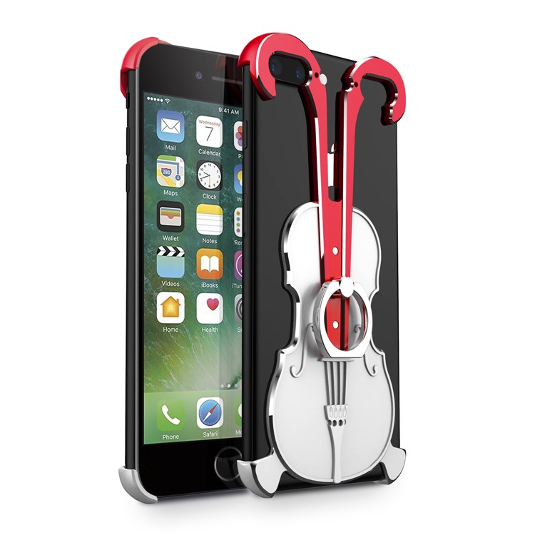 

Violin Shape Aluminum Alloy Drop-proof Case with Ring Holder Kickstand for iPhone 8 Plus / 7 Plus 5.5 inch - Red/ Silver