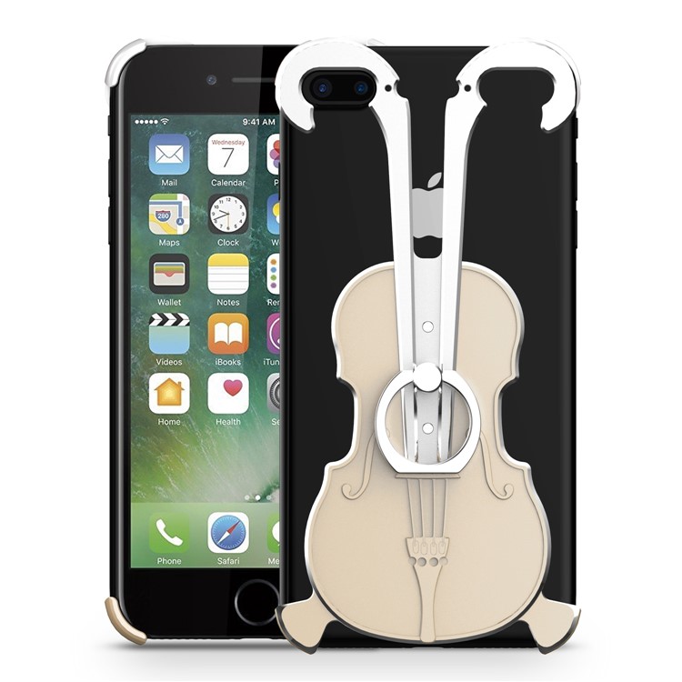 

Violin Shape Aluminum Alloy Drop-proof Case Cover with Ring Holder Kickstand for iPhone 8 Plus / 7 Plus 5.5 inch - Silver / Gold