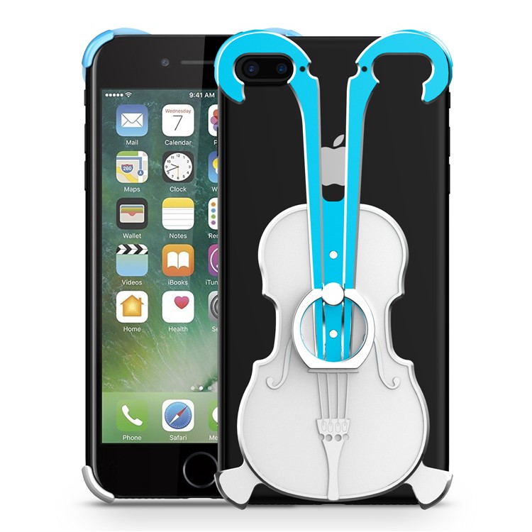 

Violin Shape Aluminum Alloy Drop-proof Shell with Ring Holder Kickstand for iPhone 8 Plus / 7 Plus 5.5 inch - Blue / Silver