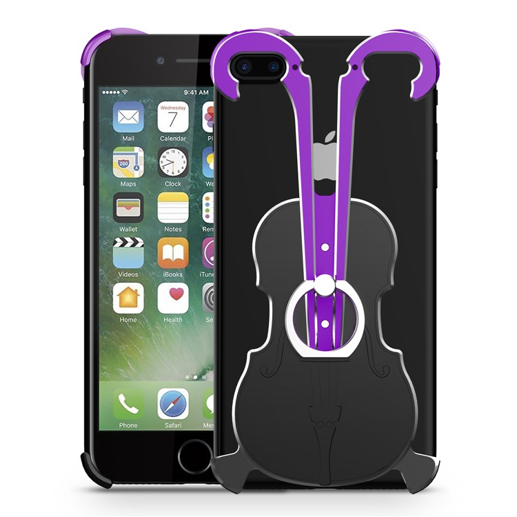

Violin Shape Aluminum Alloy Drop-proof Mobile Case Cover with Ring Holder Kickstand for iPhone 8 Plus / 7 Plus 5.5 inch - Purple / Black