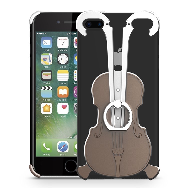 

Violin Shape Aluminum Alloy Drop-proof Accessory Cover with Ring Holder Kickstand for iPhone 8 Plus / 7 Plus 5.5 inch - Silver / Coffee