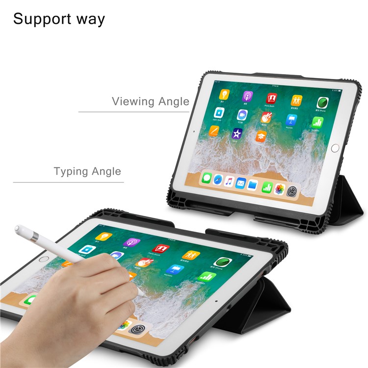 Étui En Cuir PU Amovible Avec Plume Pour Ipad 9,7 Pouces (2018) /9,7 Pouces (2017) / Pro 9,7 Pouces (2016) / Air 2 / Air - Noir-4