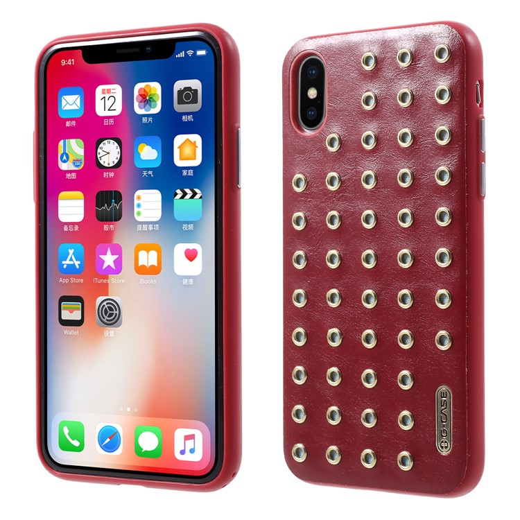

G-CASE Dotti Series PU Leather Coated PC TPU Hybrid Mobile Phone Shell for iPhone X - Red, iPhone X