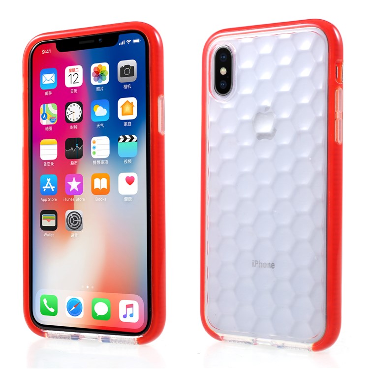 

Bi-color Hexagon Texture Drop-proof TPU Phone Case for iPhone XS / X 5.8 inch - Red