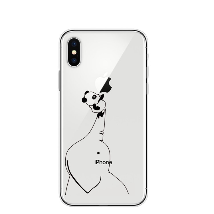 

Pattern Printing TPU Back Shell Cover for iPhone XS / X 5.8 inch - Elephant Holding Panda