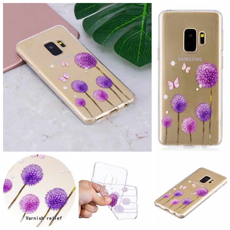 

Anti-drop Soft Embossed Patterned TPU Cell Phone Case for Samsung Galaxy S9 SM-G960 - Purple Flower