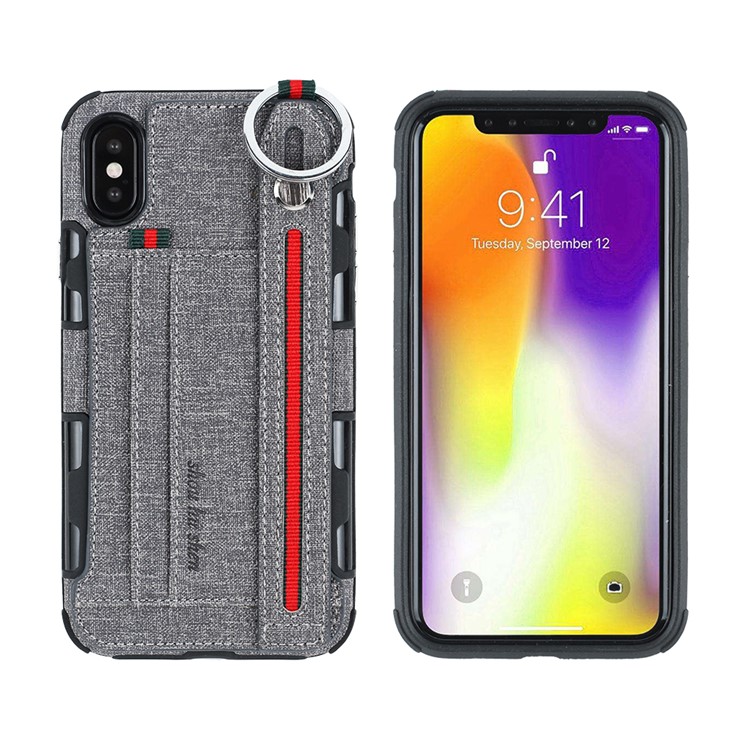 

SHOUHUSHEN Держатель Карты Ткань С Покрытием PC TPU Гибридный Задний Чехол Для Iphone X - Серый, iPhone Xs